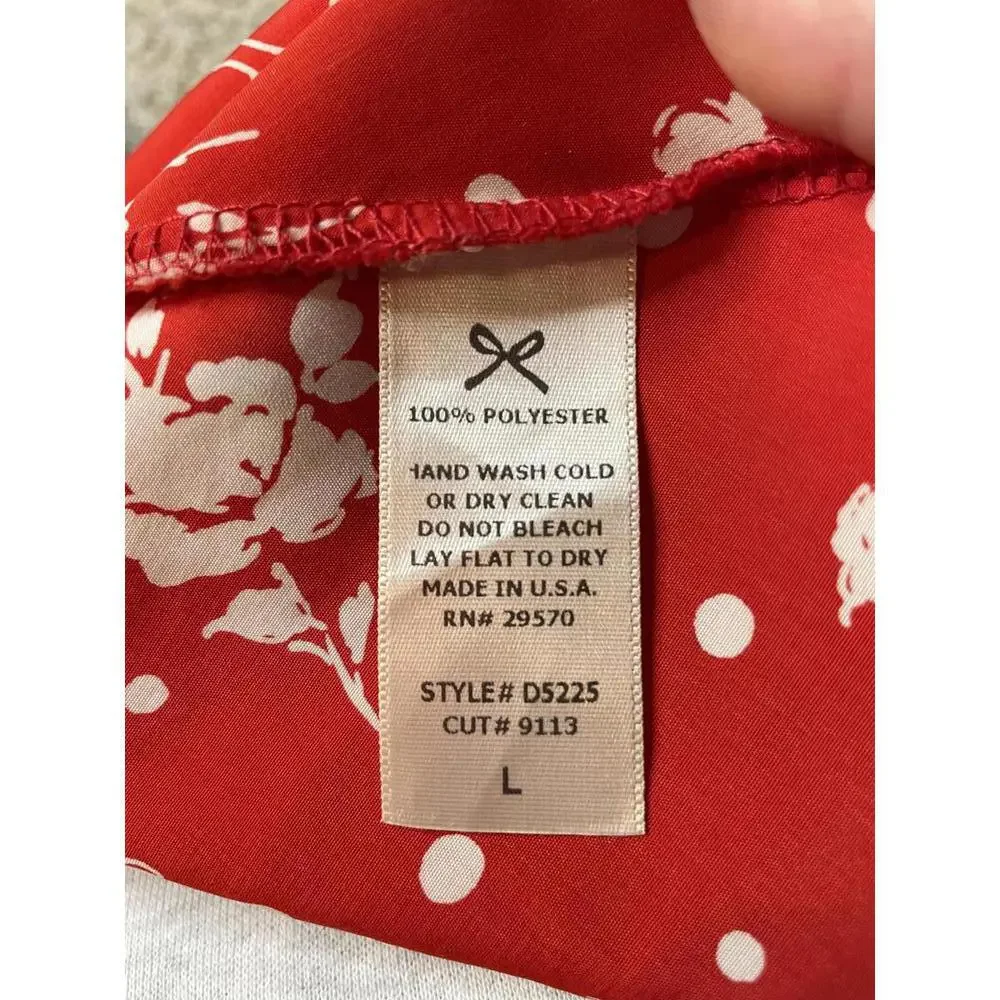 Everly | Anthropology Red Floral Dress Size L Made in USA - Picture 9 of 9